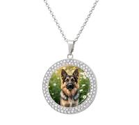 HETVBNS - German Shepherd Dog Collar Pet Necklace Round Alloy Pendant with Diamond, Elegant Pendant Necklace for Women Men, Una talla, Metal, Alloy.