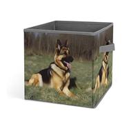 HETVBNS German Shepherd Dog Storage Bins 10.6 Inch, Oxford Fabric Foldable Storage Cube Organizer Basket with Handles, Fabric Bins for Closet Shelves, Toys, Clothes, Books, Bedroom