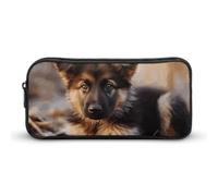 HETVBNS German Shepherd Puppy Pencil Case Large Capacity, Durable Pencil Pouch Portable Small Cosmetic Bag with Metal Zipper, Simple Makeup Pouch Aesthetic Toiletry Bag for Travel Office