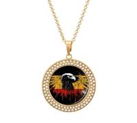 HETVBNS - Germany Flag Eagle Necklace, Alloy Round Pendant with Diamond, Elegant Pendant Necklace for Women Men, Una talla, Metal, Alloy.