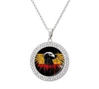 HETVBNS - Germany Flag Eagle Necklace, Alloy Round Pendant with Diamond, Elegant Pendant Necklace for Women Men, Una talla, Metal, Alloy.