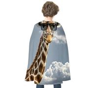 HETVBNS Giraffe Wearing Sunglasses Halloween Cape Reversible Cosplay Costume Party Cloak for Masquerade, Christmas, Role Play