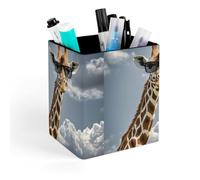 HETVBNS Giraffe Wearing Sunglasses Pen Holder for Desk - PU Leather Square Desk Organizer Travel Makeup Brush Storage Stylish Pencil Holder Desktop Stationery Organizer for Office & Home