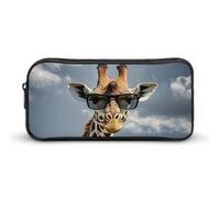HETVBNS Giraffe Wearing Sunglasses Pencil Case Large Capacity Zipper Pouch, Durable Pencil Box Organizer, Portable Small Cosmetic Bag for Office, Travel
