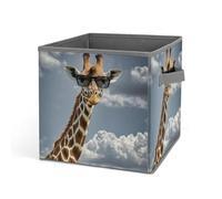 HETVBNS Giraffe Wearing Sunglasses Storage Bins 10.6 Inch, Oxford Fabric Foldable Storage Cube Organizer Basket with Handles, Fabric Bins for Closet Shelves, Toys, Clothes, Books, Bedroom