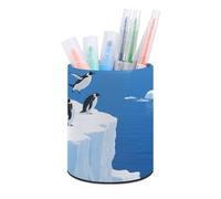 HETVBNS Glacier Penguins Pen Holder for Desk PU Leather Round Desk Organizer Multifunctional Makeup Brush Storage Aesthetic Desktop Supplies Stylish Pencil Holder for Office & Home