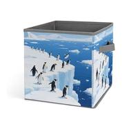 HETVBNS Glacier Penguins Storage Bins 10.6 Inch, Oxford Fabric Foldable Storage Cube Organizer Basket with Handles, Fabric Bins for Closet Shelves, Toys, Clothes, Books, Bedroom