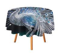 HETVBNS - Glass Peacock Tablecloth, Wrinkle and Stain Resistant Polyester Round Tablecloth 50 x 50 Inch, Elegant Decor for Dining, Parties, Patio
