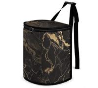 HETVBNS Gold Black Marble Car Trash Can with Lid, Leakproof Hanging Automotive Trash Bin, Waterproof Garbage Storage Bag for Vehicles, RV, Bathroom, Office