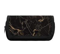 HETVBNS Gold Black Marble Pencil Case Extra Large, Double Layer Pencil Pouch with Zipper, Portable Cosmetic Bags for Travel, Office Stationery Organizer for Women Men