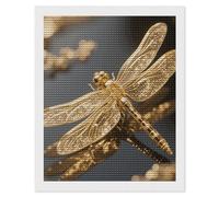 HETVBNS Gold Exquisite Dragonfly Diamond Painting Kits for Adults, Full Round Drill DIY Diamond Art for Beginners, 5D Gem Art and Crafts for Home Wall Decor 16"x20"
