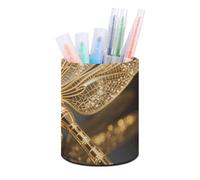 HETVBNS Gold Exquisite Dragonfly Pen Holder for Desk PU Leather Round Desk Organizer Multifunctional Makeup Brush Storage Aesthetic Desktop Supplies Stylish Pencil Holder for Office & Home