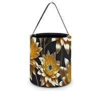 HETVBNS Gold Flowers on Black Candy Bag Halloween Trick Or Treat Bucket 7.9x8.3in, Reusable Gift Bags for Party Holiday Wedding
