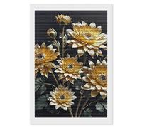 HETVBNS Gold Flowers on Black Diamond Painting Kits for Adults, Full Round Drill DIY Diamond Art for Beginners, 5D Gem Art and Crafts for Home Wall Decor 8"x12"