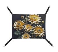 HETVBNS Gold Flowers on Black Pet Hammock for Cats & Dogs, Soft Breathable Canvas Hanging Hammock with Adjustable Straps, Comfortable & Durable Hanging Bed for Small to Medium Pets