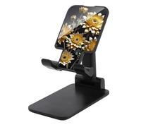 HETVBNS Gold Flowers on Black Phone Stand for Desk - Adjustable & Foldable Tablet Stand Portable Cell Phone Stand Holder Compatible with 4-13" Smartphones, Tablets