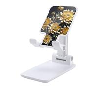 HETVBNS Gold Flowers on Black Phone Stand for Desk - Adjustable & Foldable Tablet Stand Portable Cell Phone Stand Holder Compatible with 4-13" Smartphones, Tablets