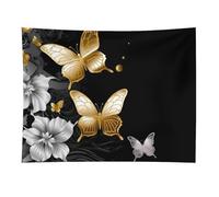 HETVBNS Gold White Butterflies Black Tapestry Wall Hanging - 30"x40" Aesthetic Tapestries Soft Polyester Wall Art Decor Large Tapestry for Bedroom Living Room Dorm Backdrop, Hanging Kit Included
