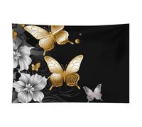 HETVBNS Gold White Butterflies Black Tapestry Wall Hanging - 40"x60" Aesthetic Tapestries Soft Polyester Wall Art Decor Large Tapestry for Bedroom Living Room Dorm Backdrop, Hanging Kit Included