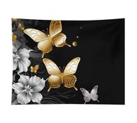 HETVBNS Gold White Butterflies Black Tapestry Wall Hanging - 60"x80" Aesthetic Tapestries Soft Polyester Wall Art Decor Large Tapestry for Bedroom Living Room Dorm Backdrop, Hanging Kit Included