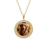 HETVBNS Golden Retriever Sunflower Necklace, Alloy Round Pendant with Diamond, Elegant Pendant Necklace for Women Men, Una talla, Metal, Alloy.