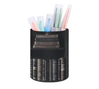 HETVBNS Goth Bookshelf Pen Holder for Desk PU Leather Round Desk Organizer Multifunctional Makeup Brush Storage Aesthetic Desktop Supplies Stylish Pencil Holder for Office & Home