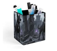 HETVBNS Gothic Black Dog Pen Holder for Desk - PU Leather Square Desk Organizer Travel Makeup Brush Storage Stylish Pencil Holder Desktop Stationery Organizer for Office & Home