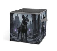 HETVBNS Gothic Black Dog Storage Bins 10.6 Inch, Oxford Fabric Foldable Storage Cube Organizer Basket with Handles, Fabric Bins for Closet Shelves, Toys, Clothes, Books, Bedroom