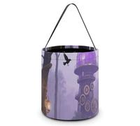 HETVBNS Gothic Fog Forest Candy Bag Halloween Trick Or Treat Bucket 7.9x8.3in, Reusable Gift Bags for Party Holiday Wedding
