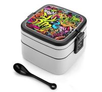 HETVBNS Graffiti Drawing Bento Box Double Layer Lunch Box 1000ml