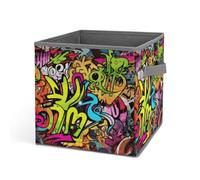 HETVBNS Graffiti Drawing Storage Bins 10.6 Inch, Oxford Fabric Foldable Storage Cube Organizer Basket with Handles, Fabric Bins for Closet Shelves, Toys, Clothes, Books, Bedroom