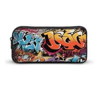 HETVBNS Graffiti Hip Hop Pencil Case Large Capacity, Durable Pencil Pouch Portable Small Cosmetic Bag with Metal Zipper, Simple Makeup Pouch Aesthetic Toiletry Bag for Travel Office