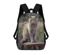HETVBNS Gray Cat in Flower Field Backpack for Women Men, Durable 600D Polyester Bookbag with Large Capacity, Lightweight 17 Inch Laptop Backpack Minimalism Casual Daypack for Work, Travel