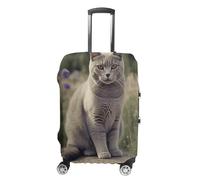 HETVBNS Gray Cat in Flower Field Luggage Cover, Elastic Luggage Protector Fits 19-32in Suitcases, Washable & Anti-Scratch Suitcase Cover for Men Women, style, M, Classic