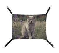 HETVBNS Gray Cat in Flower Field Pet Hammock for Cats & Dogs, Soft Breathable Canvas Hanging Hammock with Adjustable Straps, Comfortable & Durable Hanging Bed for Small to Medium Pets