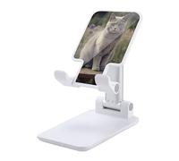 HETVBNS Gray Cat in Flower Field Phone Stand for Desk - Adjustable & Foldable Tablet Stand Portable Cell Phone Stand Holder Compatible with 4-13" Smartphones, Tablets