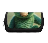 HETVBNS Green Clever Monkey Pencil Case Extra Large, Double Layer Pencil Pouch with Zipper, Portable Cosmetic Bags for Travel, Office Stationery Organizer for Women Men