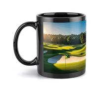 HETVBNS - Green Coffee Mug Golf Course Mug Ceramic Mug with Handle Double-Sided Printing Stylish 11oz Coffee Mug for Women Men Dishwasher Safe