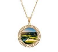 HETVBNS - Green Golf Course Necklace, Alloy Round Pendant with Diamond, Elegant Pendant Necklace for Women Men, Una talla, Metal, Alloy.