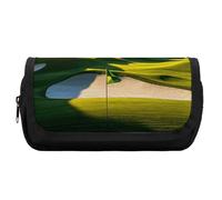 HETVBNS Green Golf Course Pencil Case Extra Large, Double Layer Pencil Pouch with Zipper, Portable Cosmetic Bags for Travel, Office Stationery Organizer for Women Men