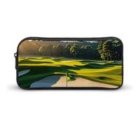 HETVBNS Green Golf Course Pencil Case Large Capacity, Durable Pencil Pouch Portable Small Cosmetic Bag with Metal Zipper, Simple Makeup Pouch Aesthetic Toiletry Bag for Travel Office