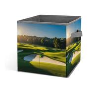 HETVBNS Green Golf Course Storage Bins 10.6 Inch, Oxford Fabric Foldable Storage Cube Organizer Basket with Handles, Fabric Bins for Closet Shelves, Toys, Clothes, Books, Bedroom