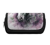 HETVBNS Green Horse Pencil Case Extra Large, Double Layer Pencil Pouch with Zipper, Portable Cosmetic Bags for Travel, Office Stationery Organizer for Women Men