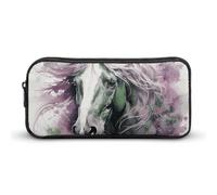 HETVBNS Green Horse Pencil Case Large Capacity, Durable Pencil Pouch Portable Small Cosmetic Bag with Metal Zipper, Simple Makeup Pouch Aesthetic Toiletry Bag for Travel Office