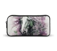 HETVBNS Green Horse Pencil Case Large Capacity Zipper Pouch, Durable Pencil Box Organizer, Portable Small Cosmetic Bag for Office, Travel