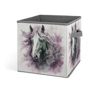 HETVBNS Green Horse Storage Bins 10.6 Inch, Oxford Fabric Foldable Storage Cube Organizer Basket with Handles, Fabric Bins for Closet Shelves, Toys, Clothes, Books, Bedroom