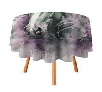 HETVBNS - Green Horse Tablecloth, Wrinkle and Stain Resistant Polyester Round Tablecloth 50 x 50 Inch, Elegant Decor for Dining, Party, Patio