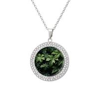 HETVBNS - Green Leaf Pattern Necklace, Alloy Round Pendant with Diamond, Elegant Pendant Necklace for Women Men, Una talla, Metal, Alloy.
