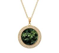 HETVBNS - Green Leaf Pattern Necklace, Alloy Round Pendant with Diamond, Elegant Pendant Necklace for Women Men, Una talla, Metal, Alloy.