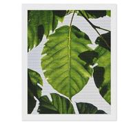 HETVBNS Green Leaves Pattern Diamond Painting Kits for Adults, Full Round Drill DIY Diamond Art for Beginners, 5D Gem Art and Crafts for Home Wall Decor 16"x20"